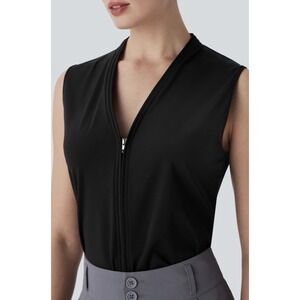 Halara SoftlyZero Airy V Neck Full Zip Sleeveless Cool Touch Blouse Small Black